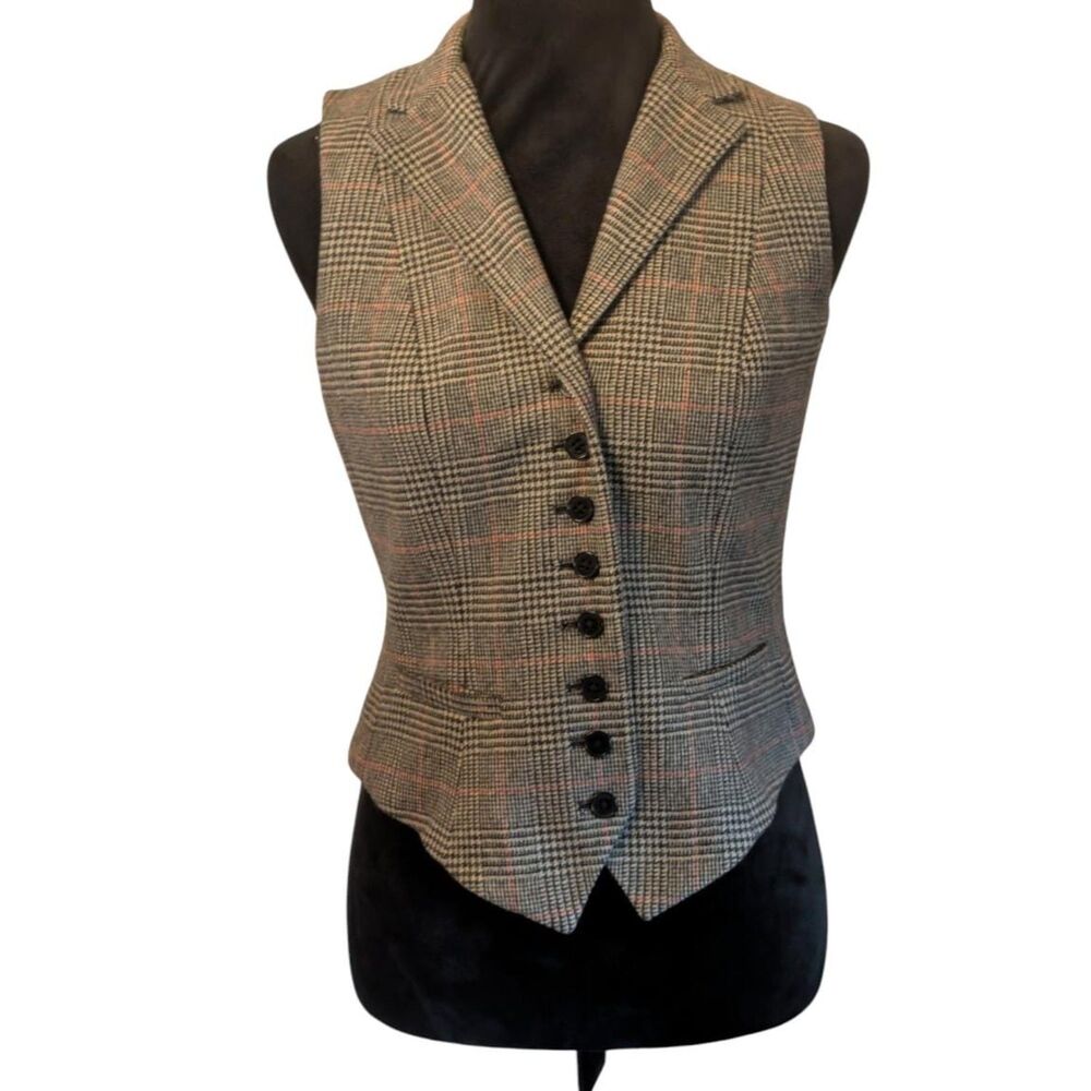 Lauren Ralph Lauren Plaid Wool Angora Vest Waistcoat Glen Plaid Academic 4P